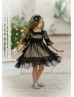 Black Lace Polka Dot Tulle Rustic Flower Girl Dress